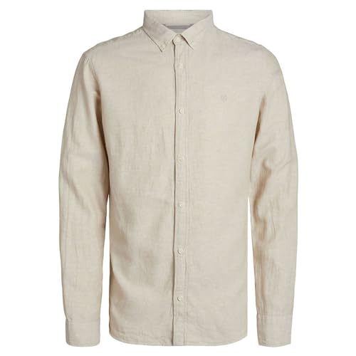 JACK & JONES Herren Jprccmaze Linen Shirt L/S Button Down Langarmhemd 12251024,Fields of Rye/Fit:Comfort Fit,S von JACK & JONES