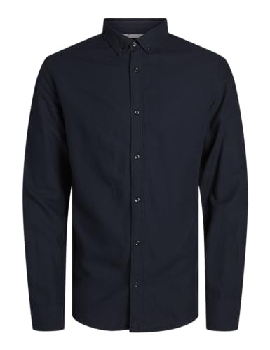 JACK & JONES Herren Jprccmaze Linen Shirt L/S Button Down Langarmhemd, Night Sky/Fit:Comfort Fit, L von JACK & JONES