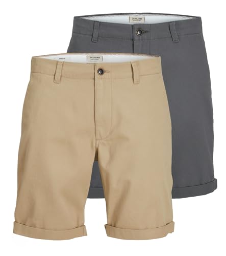 JACK & JONES Herren JPSTENZO JJCHINO Shorts 2er Pack Kurze Hose, Asphalt/Crockery, XS von JACK & JONES