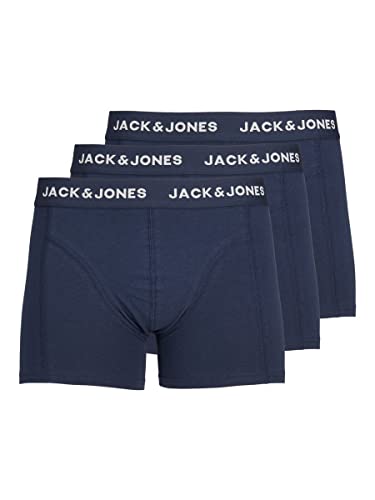 Herren Jack & Jones Set 3er Pack JACANTHONY Trunks Boxershorts Stretch Unterhose Basic Unterwäsche, Farben:Navy, Größe:L von JACK & JONES