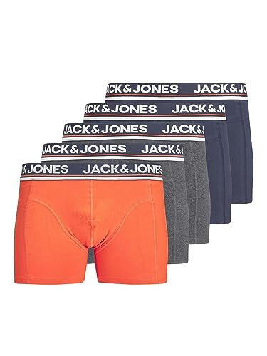 JACK&JONES Herren Jacboulder Trunks 5 Pack Box Boxershorts, Dark Grey Melange/Pack:DGM-Red orange-Navy Blazer-Navy Blazer, M von JACK & JONES