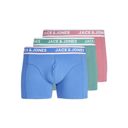 JACK & JONES Herren Jacconnor Solid Trunks 3 Pack Boxershorts, Palace Blue/Pack:Bottle Green - Rapture Rose, M von JACK & JONES