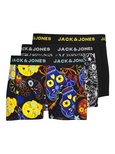 JACK & JONES Herren Jacjames Trunks 3 Pack Noos Boxershorts, Black/Detail:black - Blazing Yellow, M EU von JACK & JONES