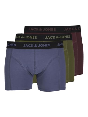 JACK&JONES Herren Jacjerry Solid Trunks 3 Pack Boxershorts, Cypress/Pack:Vineyard Wine-Nightshadow Blue, XL (3er Pack) von JACK & JONES