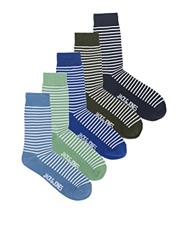 JACK & JONES Herren Jackai Stripe 5 Pack Socken, Surf The Web/Pack:Absinthe Green-Kombu Green-Silver Lake Blue-Navy Blazer, ONE Size von JACK & JONES