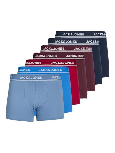 JACK & JONES Herren Jackent Trunks 7 Pack Boxershorts, Navy Blazer/Pack:Navy Blazer-Aster Blue-Silver Lake Blue-Cabaernet-Cabaernet-Barbados Cherry, XL von JACK & JONES