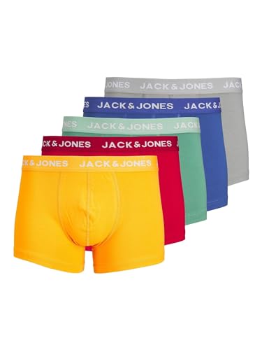JACK & JONES Herren Jaclarry Solid Trunks 5 Pack Boxershorts, Tango Red/Pack:True Blue - Gold Fusion - Bottle Green - Chiseled Stone, XL von JACK & JONES