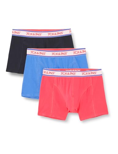 JACK & JONES Herren Jacmike Solid Trunks 3 Pack Boxershorts, Navy Blazer/Pack:Palace Blue - Pink Yarrow, L von JACK & JONES