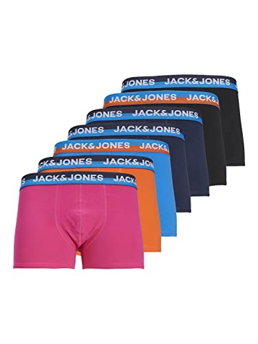 JACK & JONES Herren Jacpalm Bay Trunks 7 Pack Boxershorts, Navy Blazer/Pack:Navy Blazer-Red orange-Aster Blue-Pink Yarrow-Black-Black, S von JACK & JONES