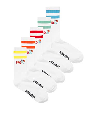 JACK & JONES Herren Jacpride Stripe Tennis 5 Pack Socken, White/Pack:White-White-White-White, ONE Size von JACK & JONES