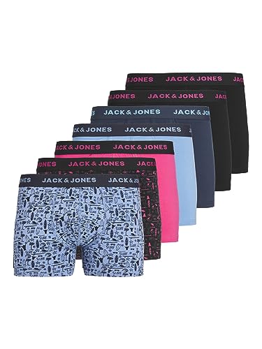 JACK & JONES Herren Jacventura Trunks 7 Pack Boxershorts, Black/Pack:Black-Silver Lake Blue-Silver Lake Blue-Navy Blazer-Pink Yarrow-Black, M von JACK & JONES