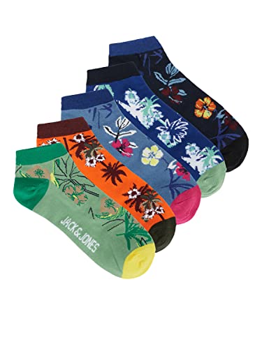 JACK & JONES Herren Jacvi Venice Short 5 Pack Socken, Red Orange/Pack:Navy Blazer-Surf The Web-Absinthe Green-Silver Lake Blue, ONE Size von JACK & JONES