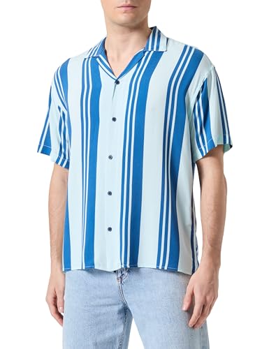 JACK & JONES Herren Jcojeff AOP Resort Shirt Ss Relax Kurzarmhemd 12252536,Soothing Sea/Stripes:Stripe,S von JACK & JONES