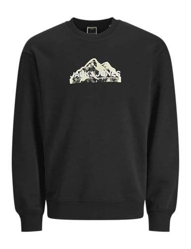 JACK&JONES Herren JCOMOUNTAIN Logo Sweat Crew Neck Sweatshirt, Black, M von JACK & JONES