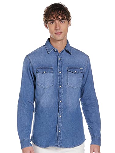 JACK & JONES Herren JJESHERIDAN Shirt L/S NOOS 12138115, Medium Blue Denim/Slim, XL von JACK & JONES