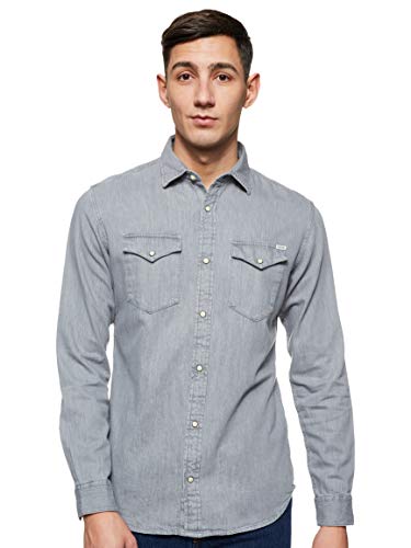 JACK & JONES Herren JJESHERIDAN Shirt L/S NOOS 12138115, Light Grey Denim/Slim, S von JACK & JONES