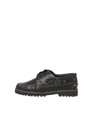 JACK & JONES Herren Jfwbrooklyn Leather Boat Shoe, Black, 44 EU von JACK & JONES