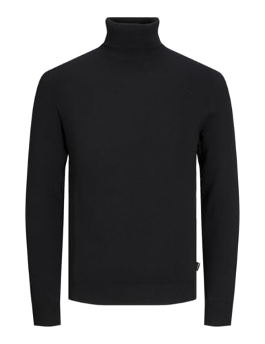 Herren Jack & Jones Dünner Rollkragen Strickpullover | Klassischer Rundhals Sweater | Langarm Basic JJEEMIL, Farben:Schwarz, Größe Pullover:XXL von JACK & JONES