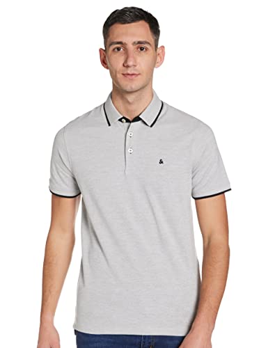 Jack & Jones Herren Slim Fit Polo Shirt JJEPAULOS Uni Sommer Hemd Kragen Kurz Arm Basic Pique Cotton, Farben:Grau-2, Größe:XS von JACK & JONES