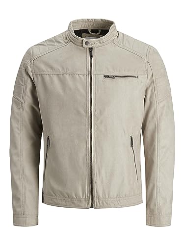 Herren JACK & JONES Kunstleder Jacke | Biker Blouson Bomberjacke JJEROCKY | Design Coat Übergangsjacke, Farben:Beige, Größe Jacken:XS von JACK & JONES