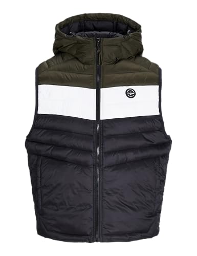 JACK & JONES Herren Jjesprint Bodywarmer Hood Weste, Black/Detail:White/Rosin Blocking, XS von JACK & JONES
