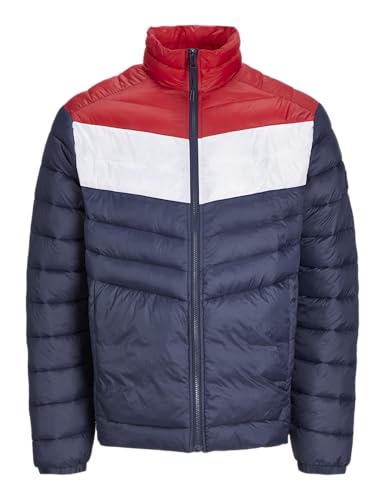JACK & JONES Herren Jjesprint Puffer Collar Pufferjacke, Navy Blazer/Detail:White/True Red Blocking, XL von JACK & JONES