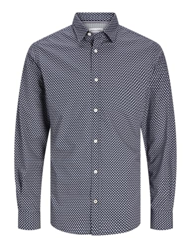 JACK & JONES Herren Jjmatheo Print Detail Shirt Ls Freizeithemd 12261090,Navy Blazer,M von JACK & JONES