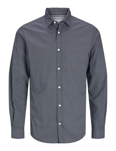JACK & JONES Herren Jjmatheo Print Detail Shirt Ls Freizeithemd 12261090,Schwarz,M von JACK & JONES