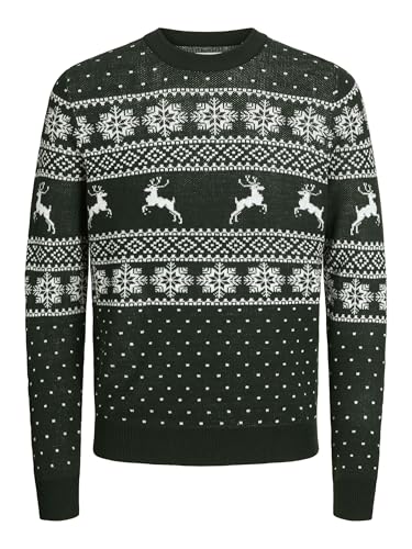 JACK&JONES Herren JJXMAS Gabriel Knit Crew Neck Strickpullover, Scarab/Pattern:w. Cloud Dancer, Small von JACK & JONES