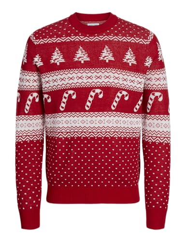 JACK&JONES Herren Jjxmas Gabriel Knit Crew Neck Strickpullover, Scarlet Sage/Pattern:w. Cloud Dancer, Medium von JACK & JONES