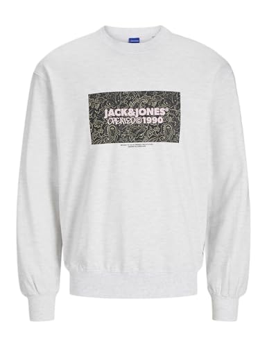 JACK & JONES Herren Jorbushwick Box Sweat Crew Neck Sweatshirt, Bright White/Detail:melange ,XS JACK & JONES Herren Jorbushwick Box Sweat Crew Neck Sweatshirt, Bright White/Detail:melange ,XS von JACK & JONES