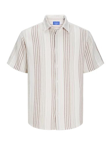 JACK&JONES Herren Jorjoshua Loose Weave Shirt Ss Freizeithemd, Brandy Brown/Stripes:/Stripes, S von JACK & JONES