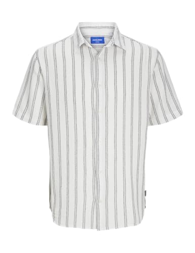 JACK&JONES Herren Jorjoshua Loose Weave Shirt Ss Freizeithemd, Cloud Dancer/Stripes:/Stripes, L von JACK & JONES