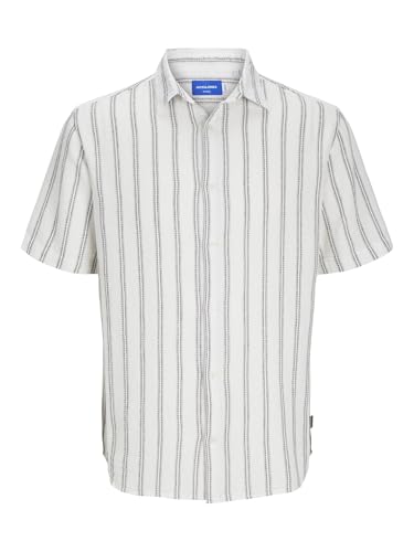 JACK&JONES Herren Jorjoshua Loose Weave Shirt Ss Freizeithemd, Cloud Dancer/Stripes:/Stripes, Medium von JACK & JONES