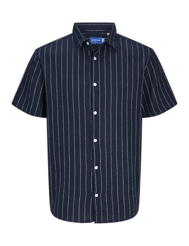 JACK&JONES Herren Jorjoshua Loose Weave Shirt Ss Freizeithemd, Sky Captain/Stripes:/Stripes, Small von JACK & JONES