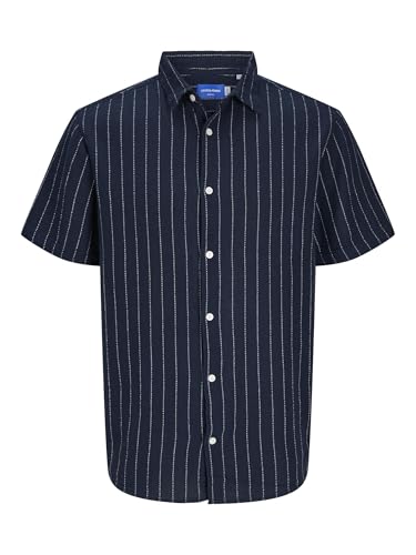 JACK&JONES Herren Jorjoshua Loose Weave Shirt Ss Freizeithemd, Sky Captain/Stripes:/Stripes, XXL von JACK & JONES