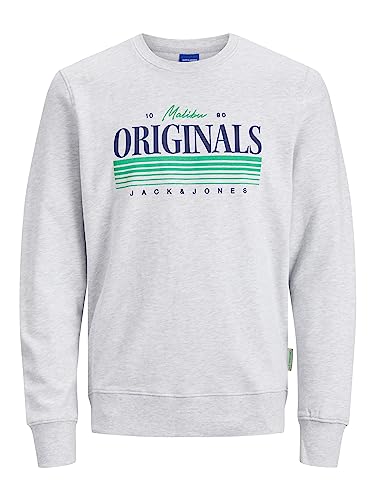 JACK & JONES Herren Jorpalma Branding Sweat Crew Neck Sweatshirt, White Melange, XL von JACK & JONES