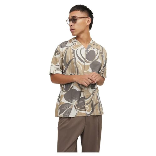 JACK & JONES Herren Jprblapalma Resort Shirt S/S Sn Freizeithemd 12252948,Travertine/Fit:Relaxed Fit,XS von JACK & JONES