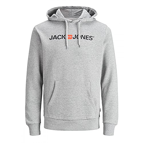 Herren Jack & Jones Corp Logo Sweat Hood Kapuzen Sweatshirt Basic Jumper Reg Fit, Farben:Grau, Größe Pullover:XS von JACK & JONES