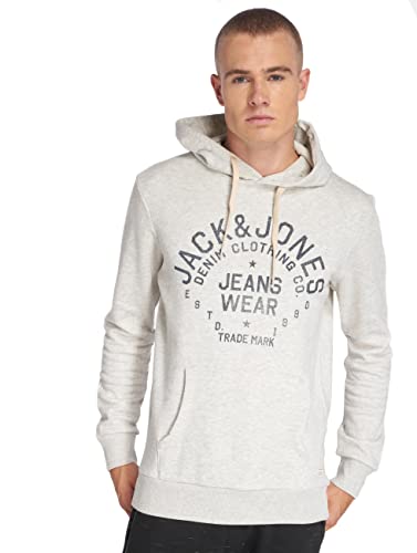 Jack & Jones Herren JJEJEANS Sweat Hood NOOS Kapuzenpullover, Grau (White Melange Detail:Reg Fit-Melange), Large von JACK & JONES