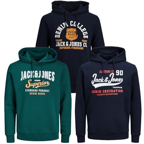 JACK & JONES Herren Kapuzenpullover Übergröße Big Plus Size Hoodie Sweatshirt Sweat 3XL 4XL 5XL 6XL 7XL 8XL At4io (3XL, 3er Mix @53) von JACK & JONES