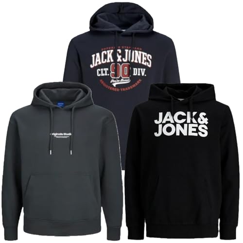 JACK & JONES Herren Kapuzenpullover Übergröße Big Plus Size Hoodie Sweatshirt Sweat 3XL 4XL 5XL 6XL 7XL 8XL At4io (3XL, 3er Mix @53) von JACK & JONES
