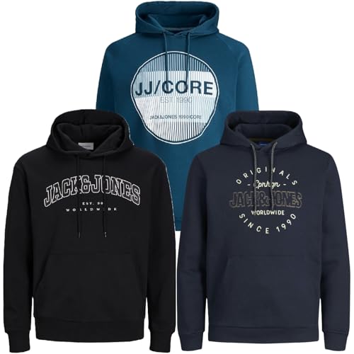 JACK & JONES Herren Kapuzenpullover Übergröße Big Plus Size Hoodie Sweatshirt Sweat 3XL 4XL 5XL 6XL 7XL 8XL At4io (5XL, 3er Mix #46) von JACK & JONES