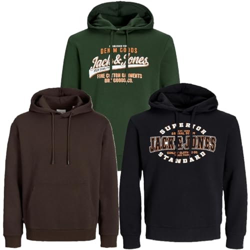 JACK & JONES Herren Kapuzenpullover Übergröße Big Plus Size Hoodie Sweatshirt Sweat 3XL 4XL 5XL 6XL 7XL 8XL TE8b4 (3XL, 3er Pack PS #52) von JACK & JONES