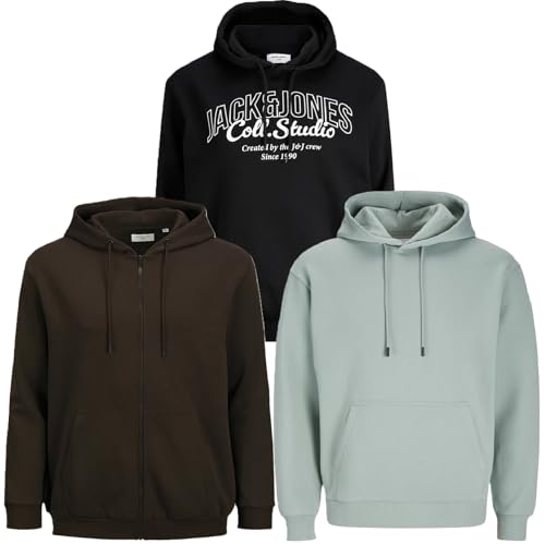 JACK & JONES Herren Kapuzenpullover Übergröße Big Plus Size Hoodie Sweatshirt Sweat 3XL 4XL 5XL 6XL 7XL 8XL TE8b4 (7XL, 3er Pack PS #55) von JACK & JONES