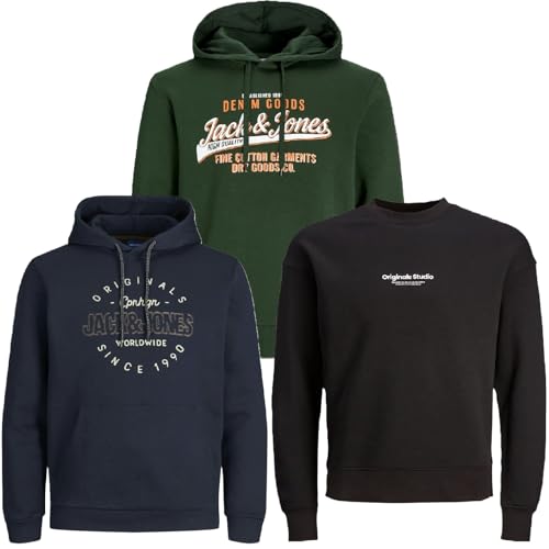 JACK & JONES Herren Kapuzenpullover Übergröße Big Plus Size Hoodie Sweatshirt Sweat 3XL 4XL 5XL 6XL 7XL 8XL TE8b4 (8XL, 3er Pack PS #57) von JACK & JONES