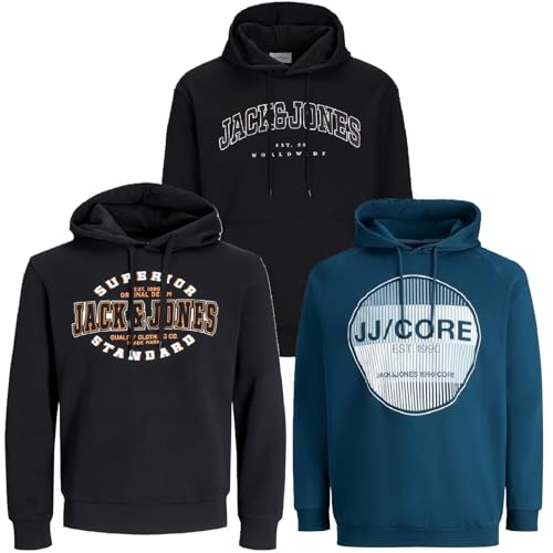 JACK & JONES Herren Kapuzenpullover Übergröße Big Plus Size Hoodie Sweatshirt Sweat 3XL 4XL 5XL 6XL 7XL 8XL TE8b4 (3XL, 3er Pack PS #51) von JACK & JONES