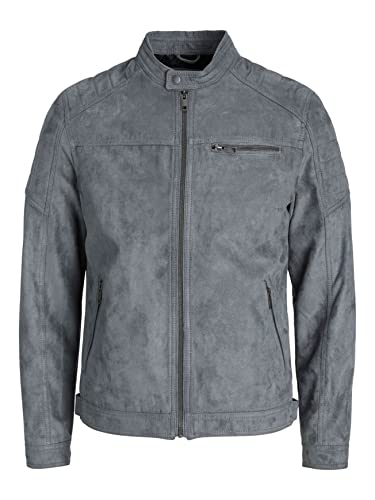 JACK & JONES Herren Kunstleder Jacke | Biker Blouson Bomberjacke JJEROCKY | Design Coat Übergangsjacke, Farben:Hellgrün, Größe Jacken:M von JACK & JONES