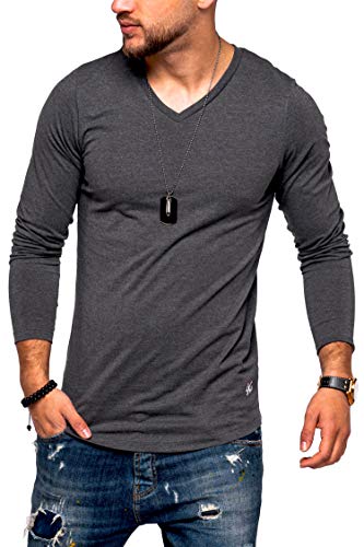 JACK & JONES Herren Langarmshirt Infinity Longshirt V-Neck T-Shirt Casual Basic (XXL, Dark Grey Melange) von JACK & JONES