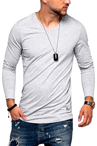 JACK & JONES Herren Langarmshirt Infinity Longshirt V-Neck T-Shirt Casual Basic (XXL, Light Grey Melange) von JACK & JONES